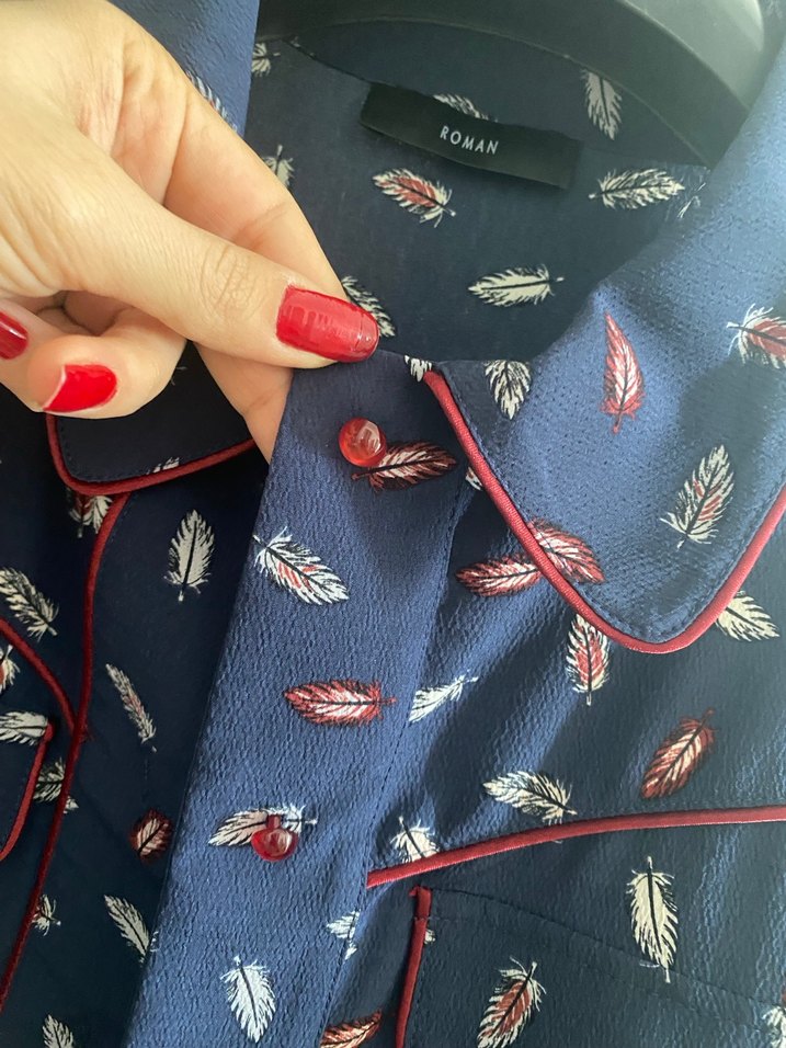 Lacivert Baskılı Uzun Kollu Kadın Elbise - Görsel 2