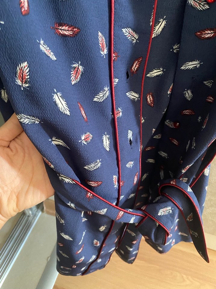 Lacivert Baskılı Uzun Kollu Kadın Elbise - Görsel 3