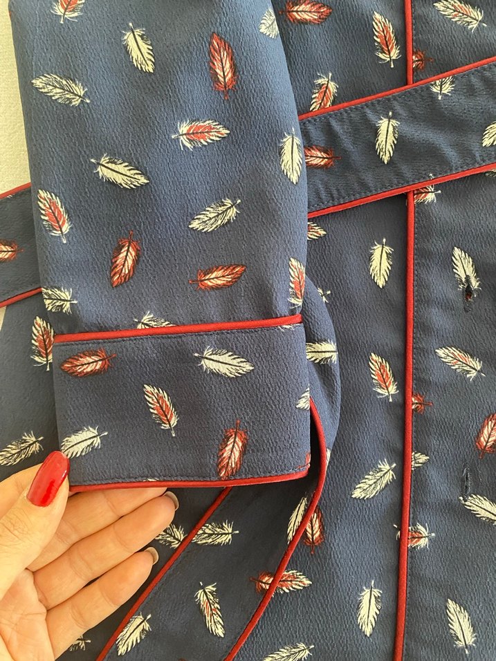 Lacivert Baskılı Uzun Kollu Kadın Elbise - Görsel 5