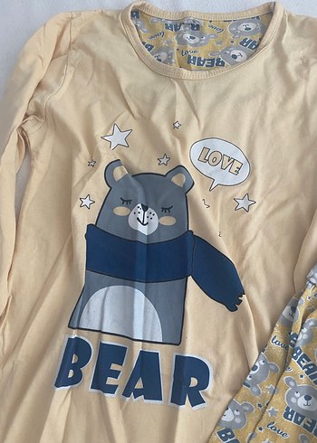 Sarı Ayı Desenli Pijama Takımı - Görsel 3