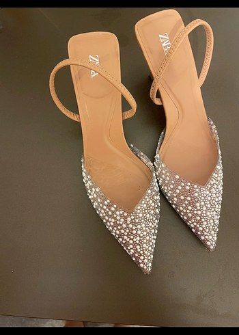 Zara Zara Bej Taşlı İnci Topuklu Kadın Abiye Ayakkabı