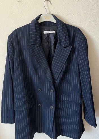 Düğmeli Lacivert Çizgili Kadın Blazer ceket