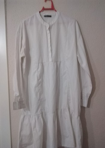 Beyaz Uzun Kollu Salaş Midi Keten Tunik - Görsel 7