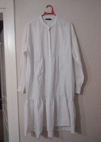 Beyaz Uzun Kollu Salaş Midi Keten Tunik - Görsel 4