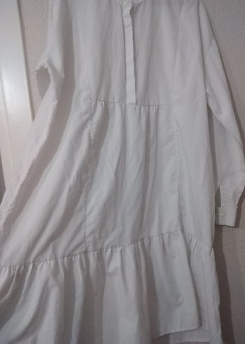 Beyaz Uzun Kollu Salaş Midi Keten Tunik - Görsel 3