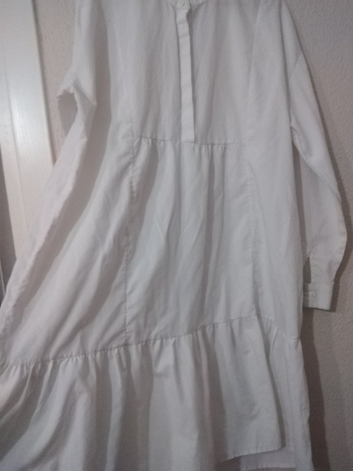 Beyaz Uzun Kollu Salaş Midi Keten Tunik - Görsel 3