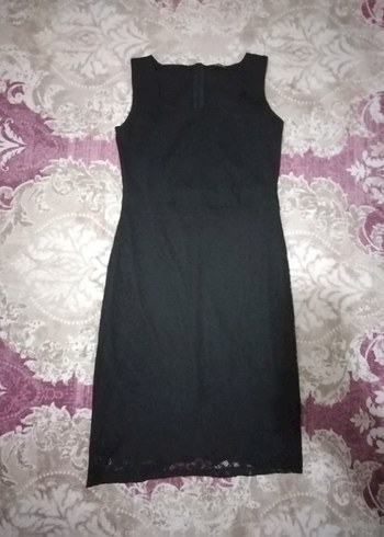 Dantel Detaylı Siyah Uzun Gösterişli Elbise tozlu marka L beden - Görsel 3