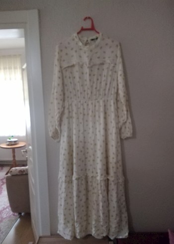 Uzun Kollu Beyaz Bohem Pamuk Elbise - Görsel 5