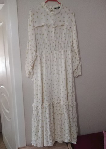 Uzun Kollu Beyaz Bohem Pamuk Elbise - Görsel 2