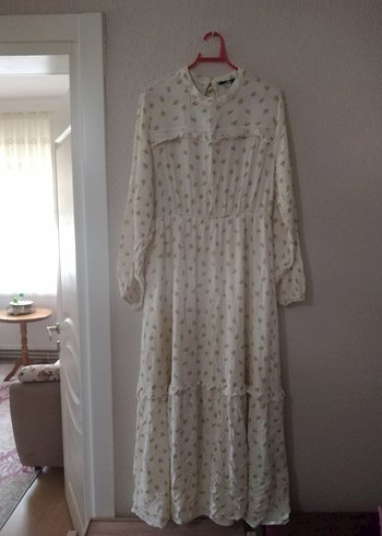 Uzun Kollu Beyaz Bohem Pamuk Elbise - Görsel 6