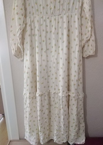 Uzun Kollu Beyaz Bohem Pamuk Elbise - Görsel 7