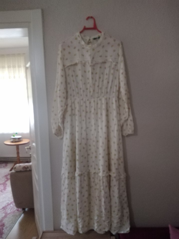 Uzun Kollu Beyaz Bohem Pamuk Elbise - Görsel 5