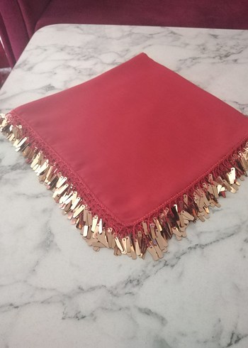 Kırmızı gold pullu oyalı yazma Çeyizlik hediyelik - Görsel 4