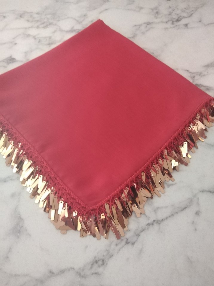 Kırmızı gold pullu oyalı yazma Çeyizlik hediyelik - Görsel 2