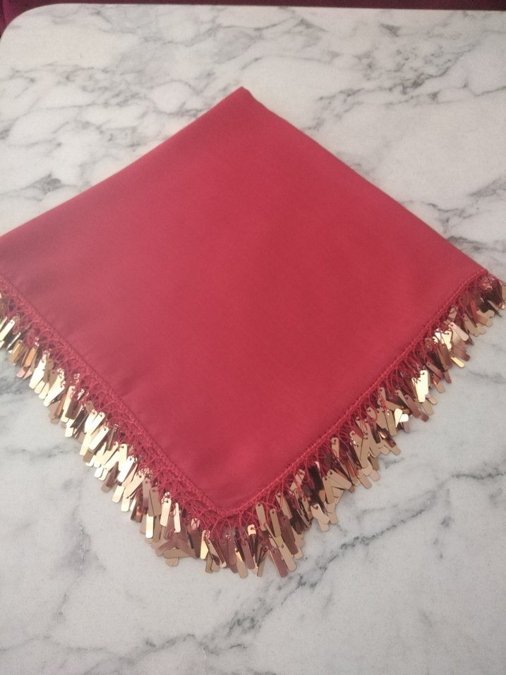 Kırmızı gold pullu oyalı yazma Çeyizlik hediyelik - Görsel 3