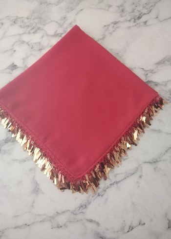 Kırmızı gold pullu oyalı yazma Çeyizlik hediyelik - Görsel 3