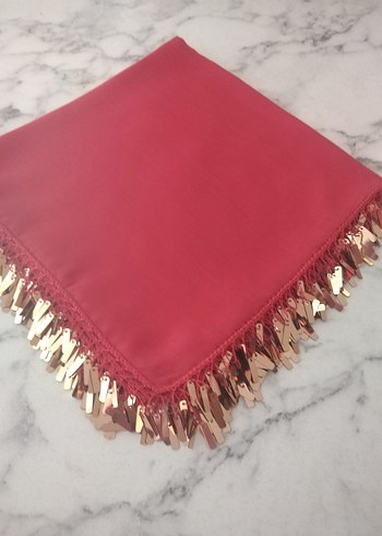 Kırmızı gold pullu oyalı yazma Çeyizlik hediyelik - Görsel 4