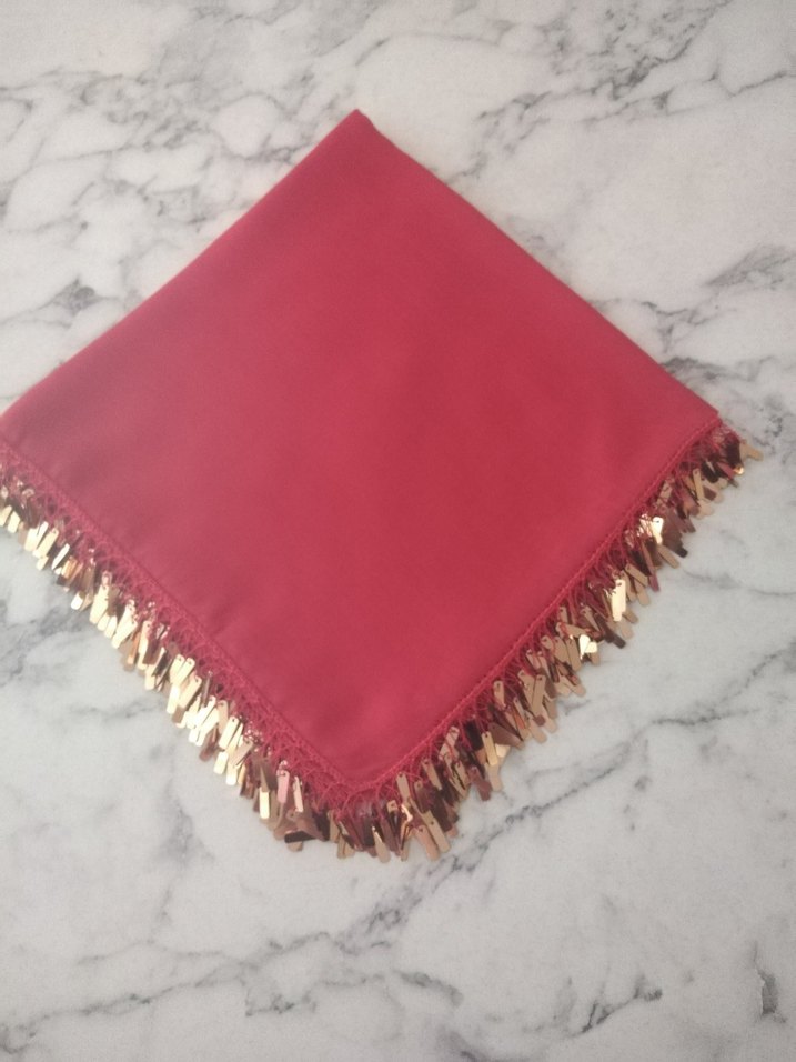 Kırmızı gold pullu oyalı yazma Çeyizlik hediyelik - Görsel 3