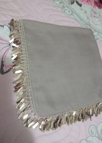 Bej renk pullu oyalı yazma Çeyizlik hediyelik - Görsel 8