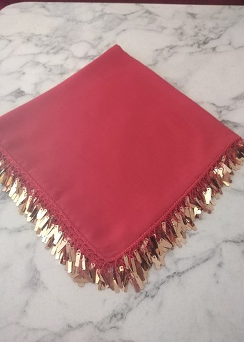 Kırmızı gold pullu oyalı yazma Çeyizlik hediyelik - Görsel 4