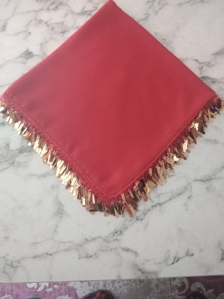 Kırmızı gold pullu oyalı yazma Çeyizlik hediyelik - Görsel 5