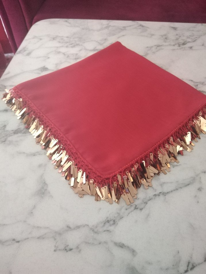 Kırmızı gold pullu oyalı yazma Çeyizlik hediyelik - Görsel 2