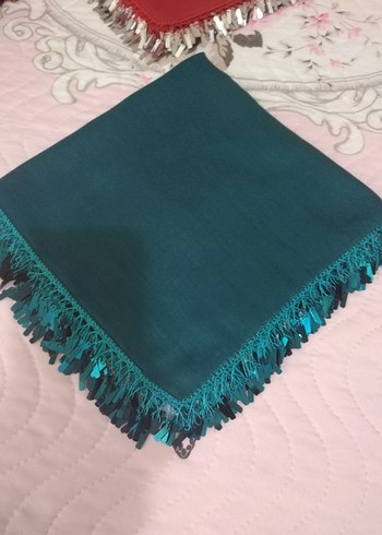 Turkuaz Kadın pullu oyalı yazma - Görsel 2