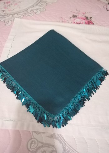 Turkuaz Kadın pullu oyalı yazma - Görsel 4