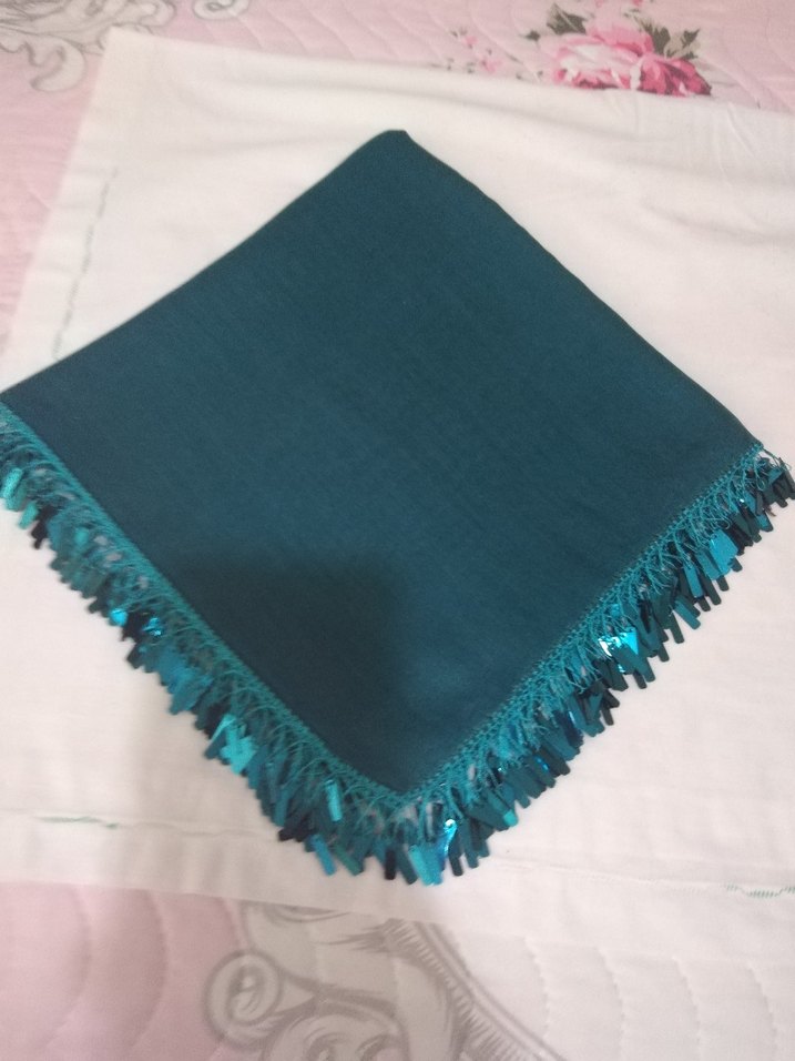 Turkuaz Kadın pullu oyalı yazma - Görsel 3