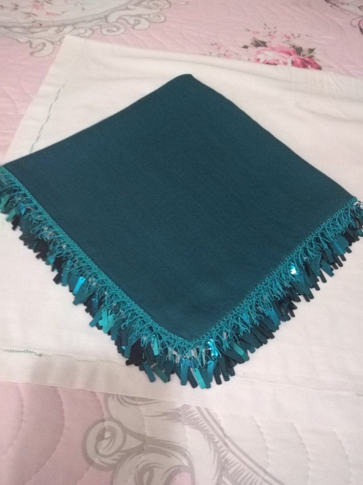 Turkuaz Kadın pullu oyalı yazma - Görsel 5
