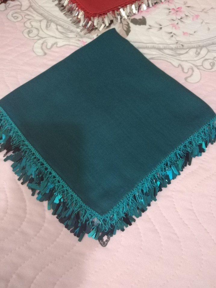 Turkuaz Kadın pullu oyalı yazma - Görsel 2