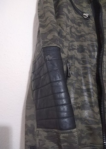 Gri Kamuflaj Desenli Erkek Deri Biker Ceket - Görsel 7