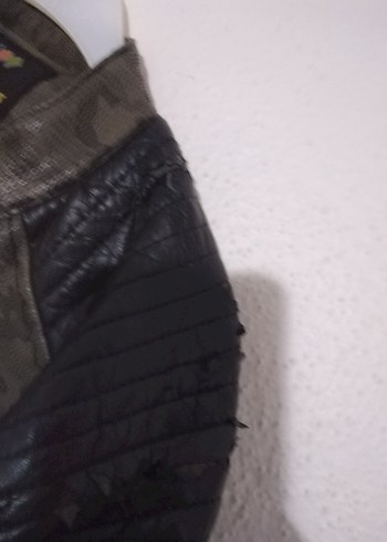 Gri Kamuflaj Desenli Erkek Deri Biker Ceket - Görsel 9