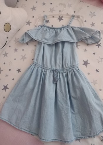 6 Yaş Beden Kız Çocuk Mavi Denim Fırfırlı Elbise