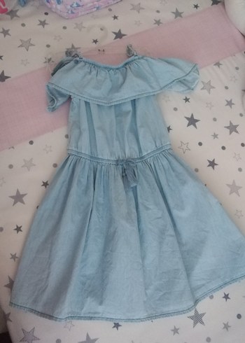 LC Waikiki Kız Çocuk Mavi Denim Fırfırlı Elbise