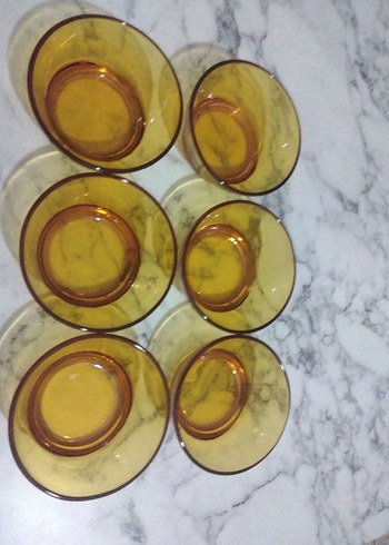 Bej Renkli Cam Tabak Seti kase takımı 6 parça