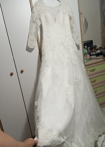 V Yaka Strappy Klasik Prenses Gelinlik - Görsel 6