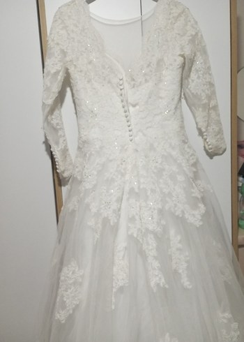 V Yaka Strappy Klasik Prenses Gelinlik - Görsel 9