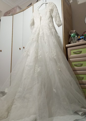 V Yaka Strappy Klasik Prenses Gelinlik - Görsel 11