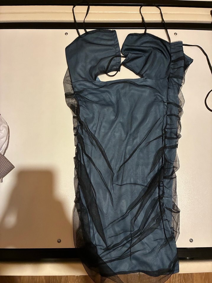 İnce Askılı Lacivert Mini Elbise - Görsel 3