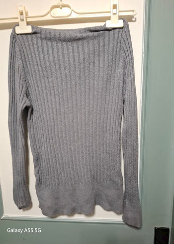 Gri Kadın Boğazlı Triko Kazak - Görsel 3