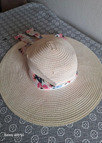 Bej Kadın Hasır Şapka Çiçekli Kurdeleli - Görsel 2