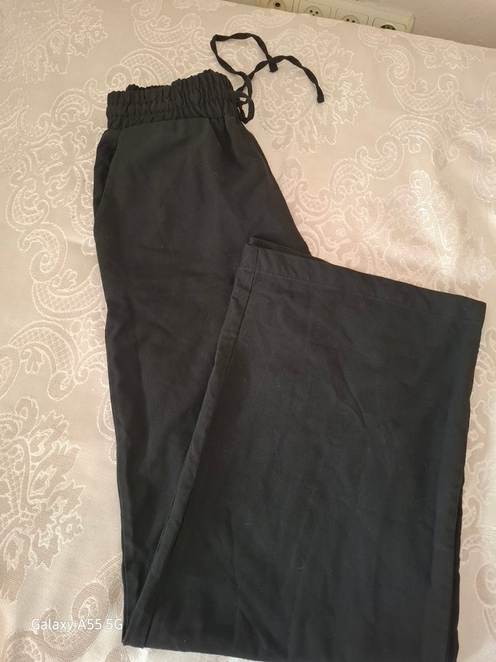 Siyah Kadın Keten Rahat Kesim Pantolon - Görsel 3