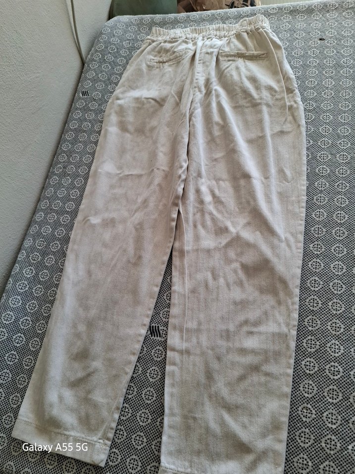 Bej Kadın Keten Pilili Pantolon - Görsel 2