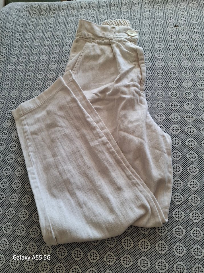 Bej Kadın Keten Pilili Pantolon - Görsel 3