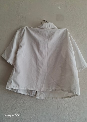 Düğmeli Beyaz Keten Mini Gömlek - Görsel 2