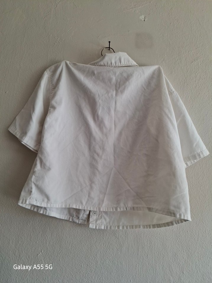 Düğmeli Beyaz Keten Mini Gömlek - Görsel 2