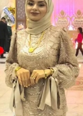 Bej Uzun Kollu Bohem Drape İşlemeli Abiye