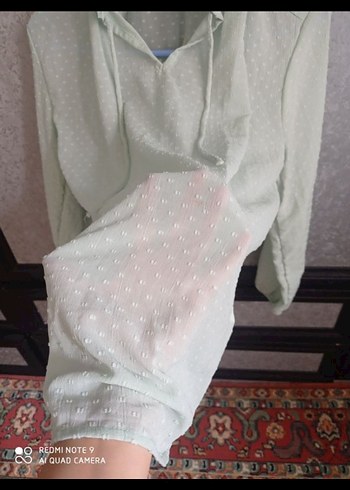 turkuaz salaş gömlek bluz - Görsel 6