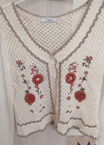 Nakışlı V Yaka Kısa Örgü Hırka